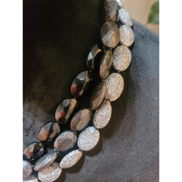 Women's Double Strand Black And Silver Beaded Necklace With Lobster Clasp Lock - Picture 4 of 6